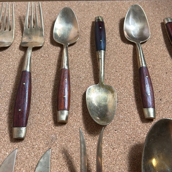 Antique Cocktails Forks Knives Spoons Royal Crown Design Rose Wood Handles - Picture 10 of 17